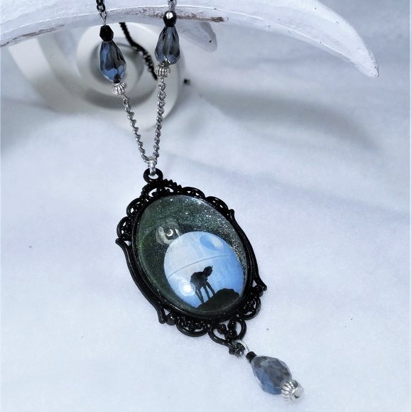 AT-AT on the moon necklace in silver and black. - Picture 3 of 6